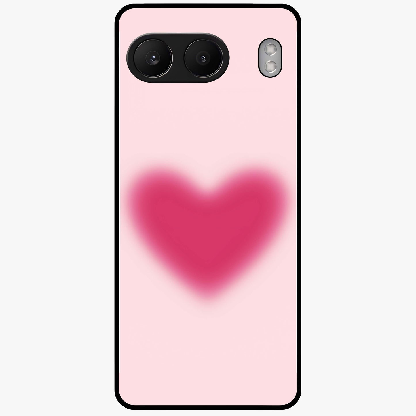 Pink Aura Heart Glass Case for 1+Nord 4 soft front view featuring glowing heart artwork in pastel pink tones