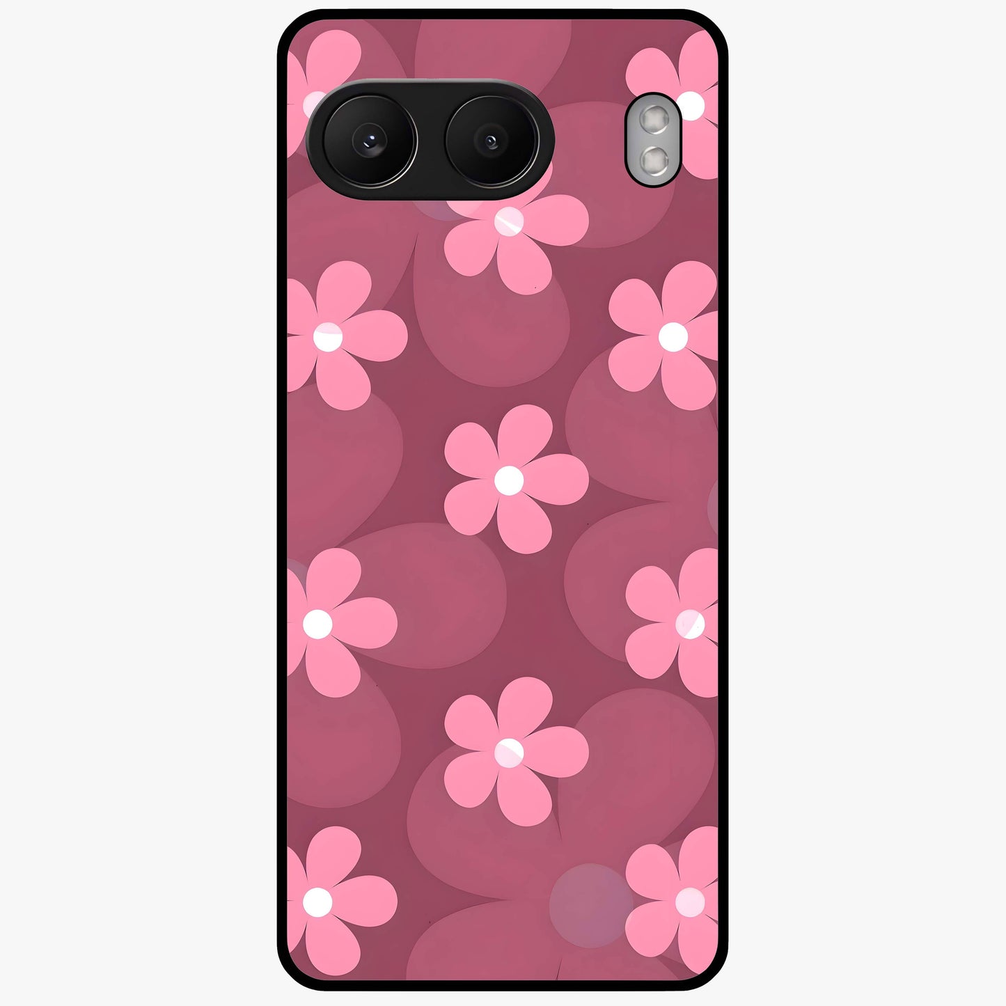 Pink Daisy Flower Pattern Glass Case for 1+Nord 4 cheerful front view featuring daisy floral artwork in pink tones