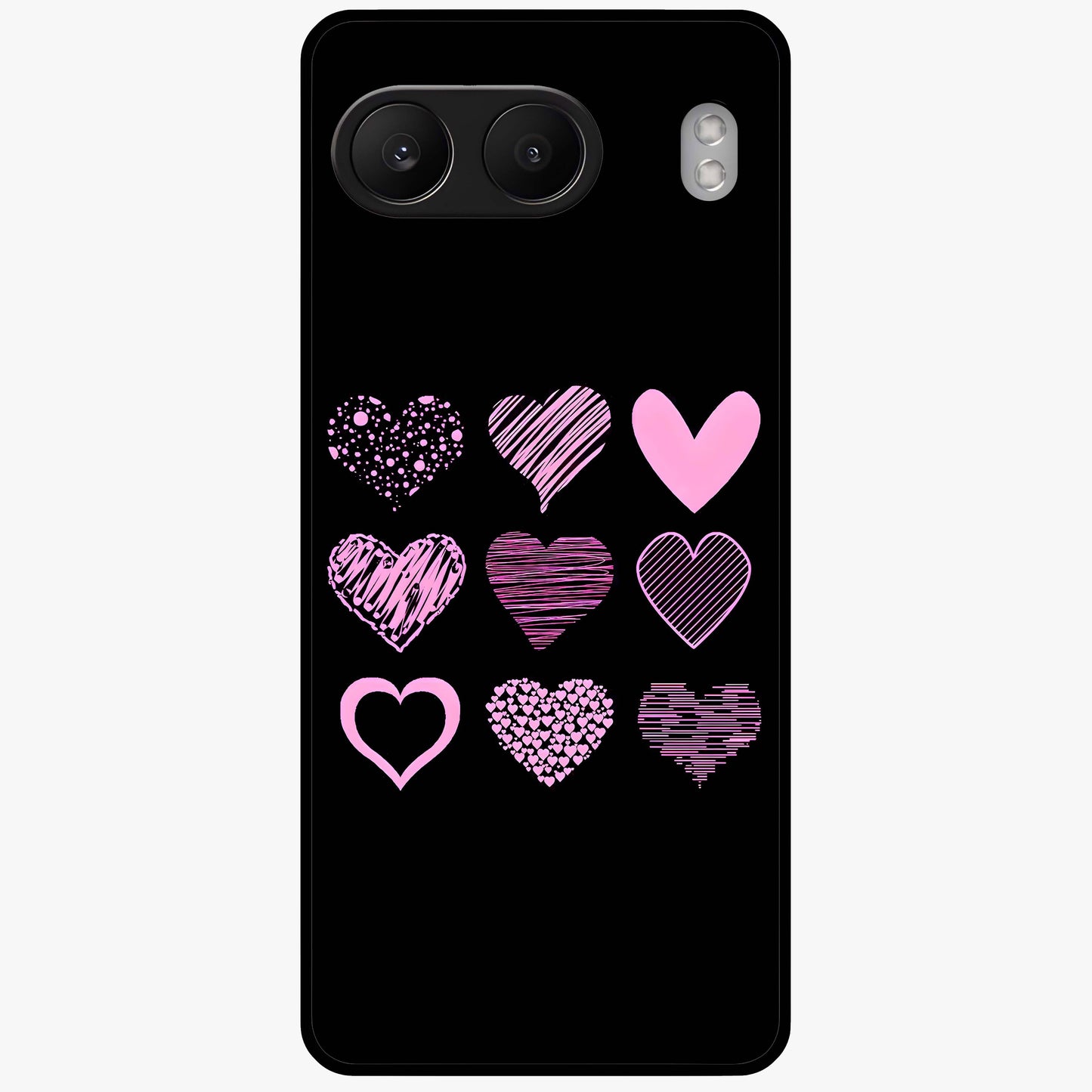 Pink Heart Aesthetic Glass Case for 1+Nord 4 cute front view featuring minimal heart artwork in soft pink tones