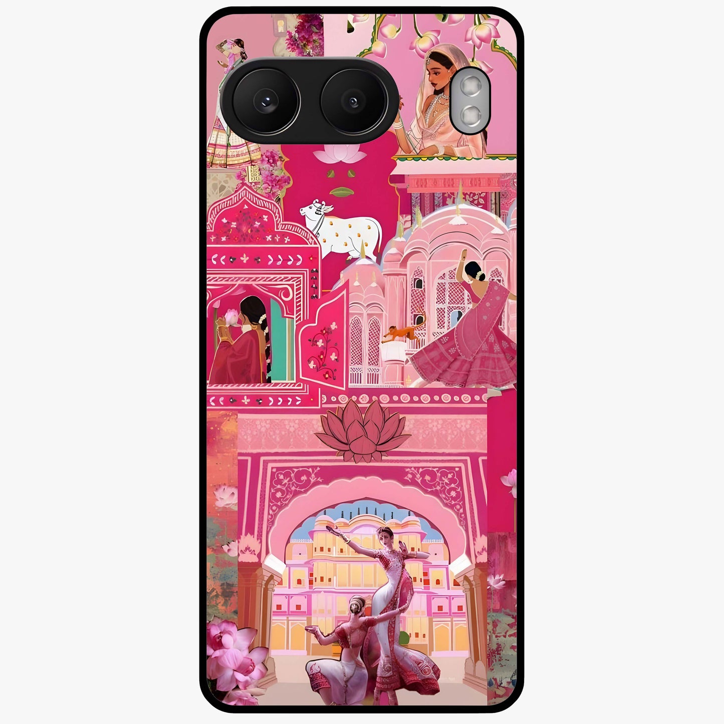 Pink Palace Muse Glass Case for 1+Nord 4 elegant front view featuring palace inspired artwork in soft pink hues