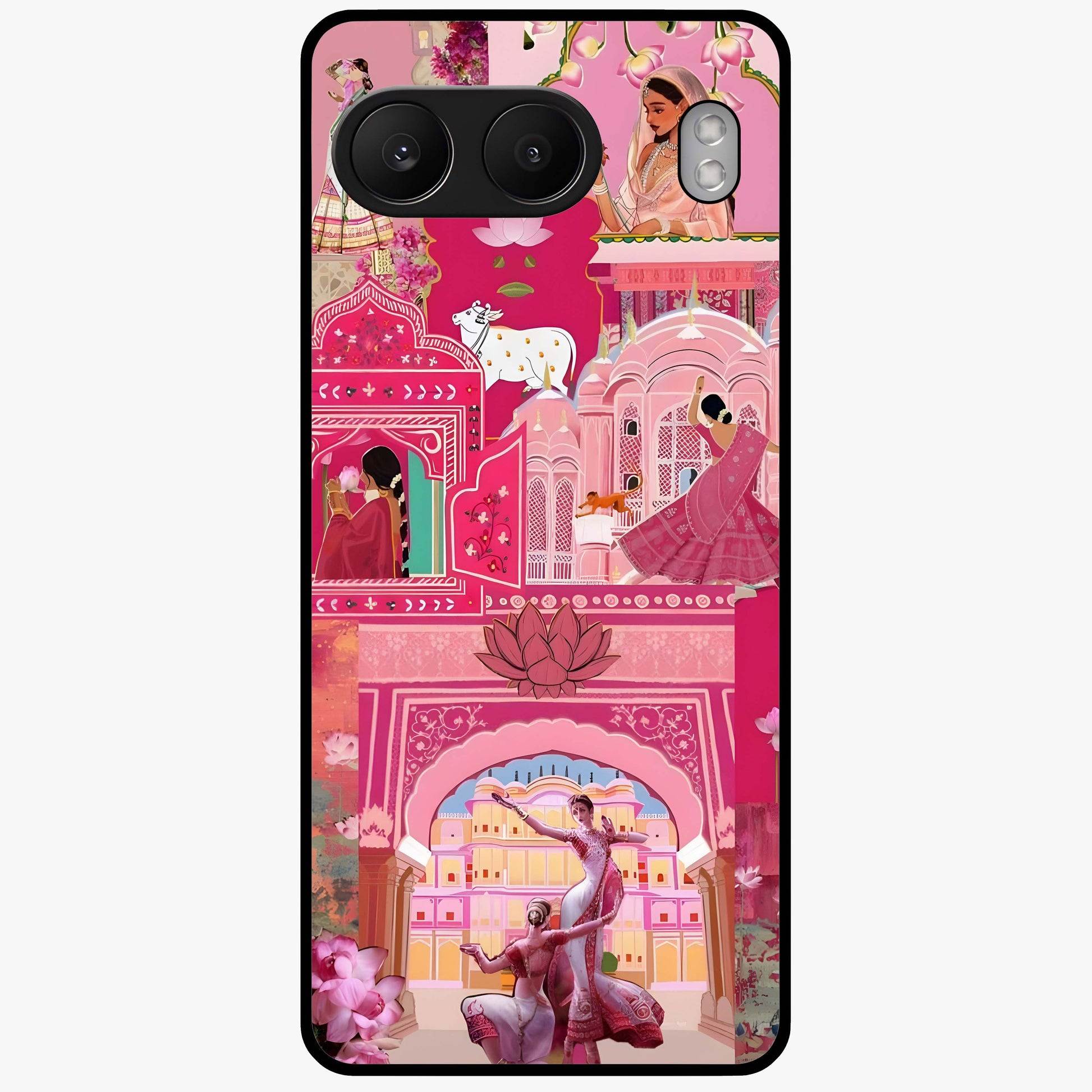 Pink Palace Muse Glass Case for 1+Nord 4 elegant front view featuring palace inspired artwork in soft pink hues