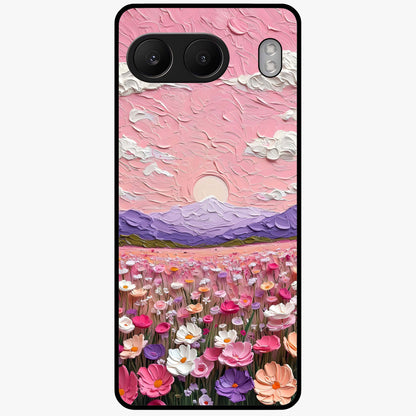 Pink Pastel Groovy Art Glass Case for 1+Nord 4 playful front view featuring groovy retro artwork in pastel pink tones