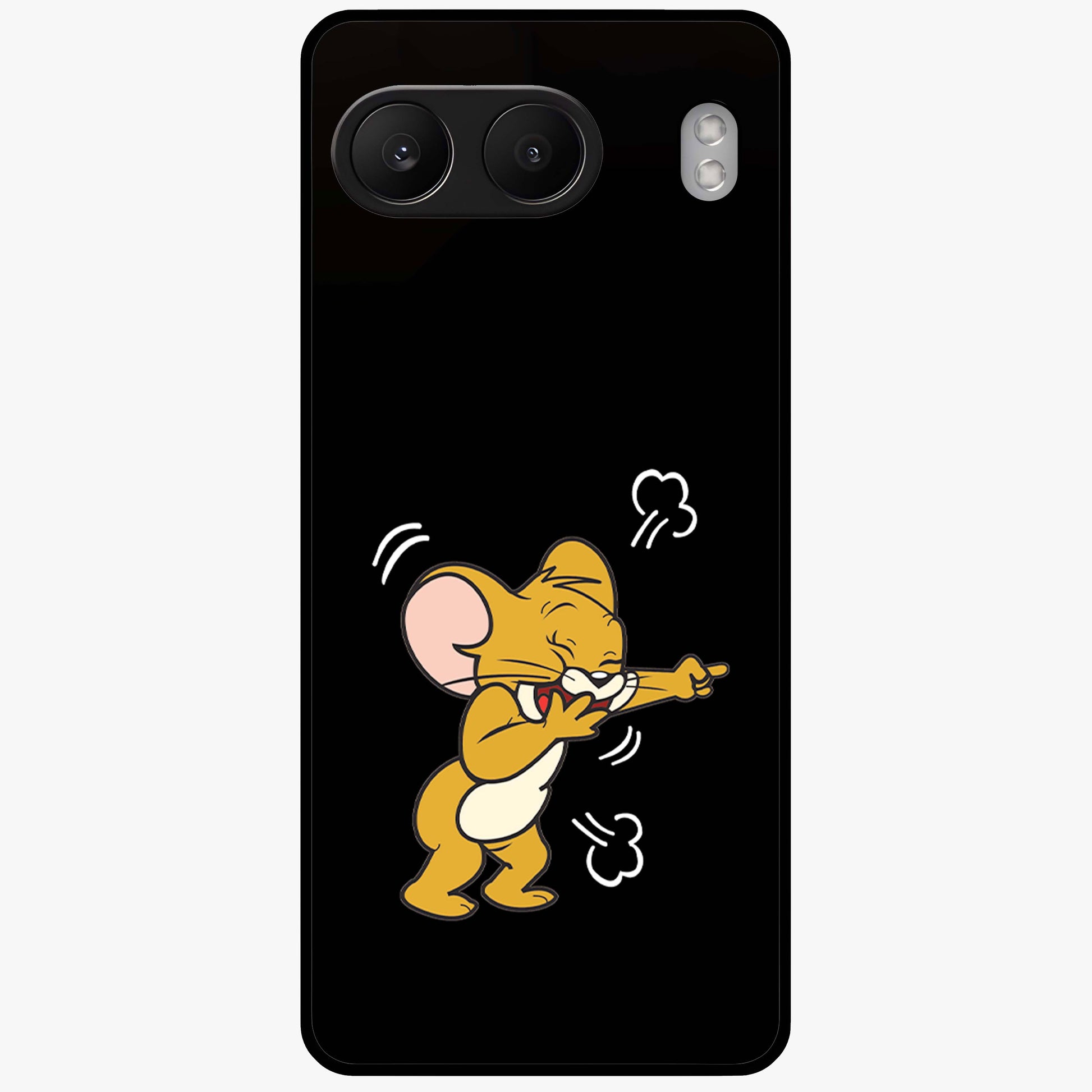 Playful Jerry Vibes Glass Case for 1+Nord 4 cheerful front view featuring animated cartoon artwork with playful energy