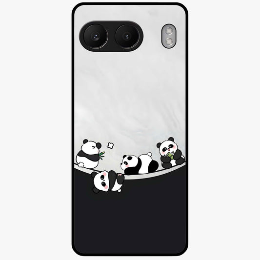 Playful Panda Parade Glass Case for 1+Nord 4 adorable front view featuring cute panda artwork in lively poses
