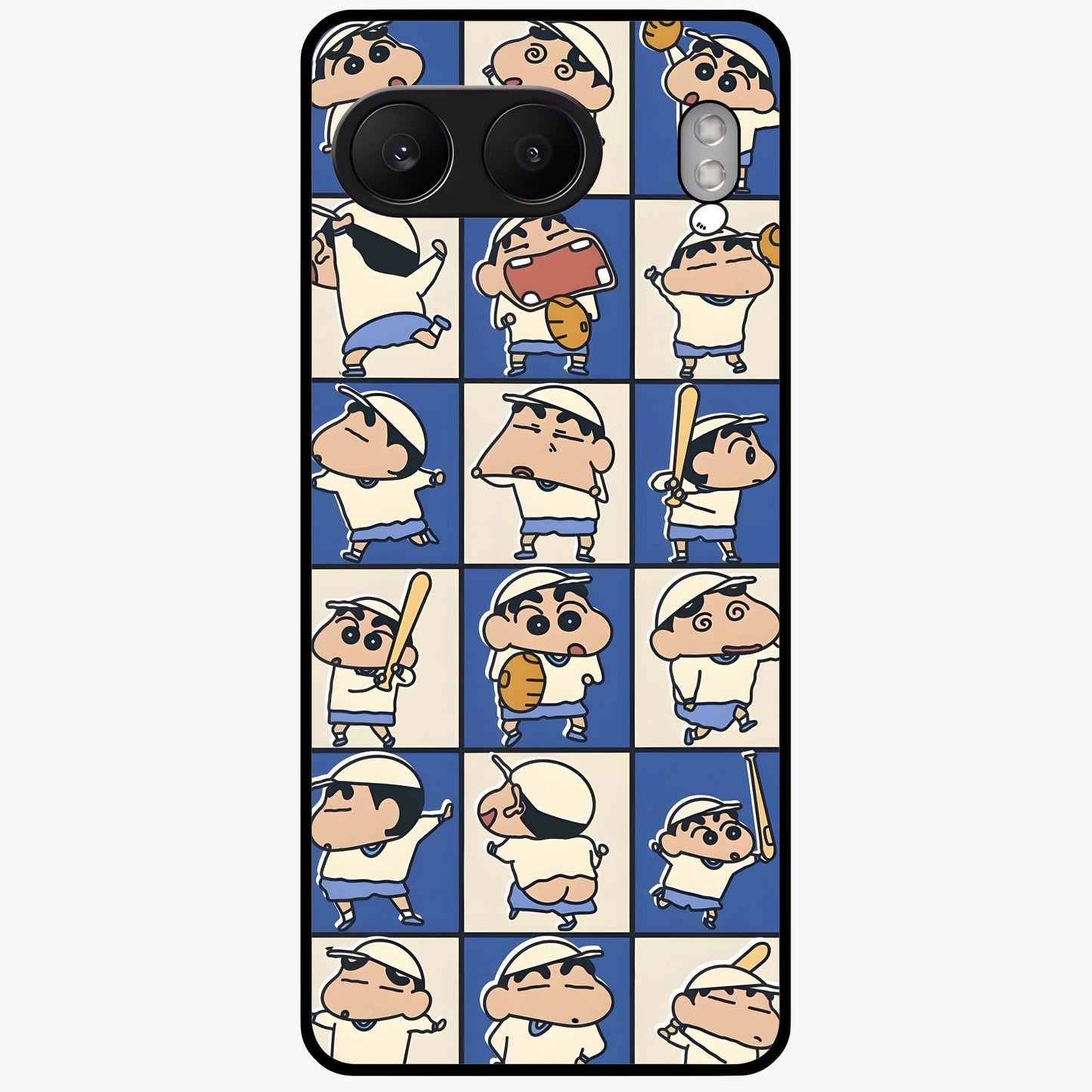 Playful Shin Swing Glass Case for 1+Nord 4 lively front view featuring animated character artwork with playful theme