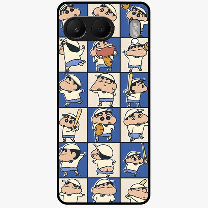 Playful Shin Swing Glass Case for 1+Nord 4 lively front view featuring animated character artwork with playful theme