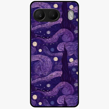 Purple Swirls Glass Case for 1+Nord 4 artistic front view featuring flowing swirl artwork in rich purple tones