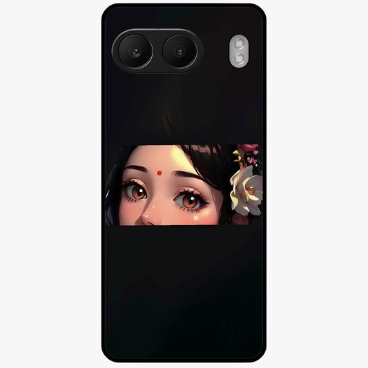 Radha Divine Embrace Glass Case for 1+Nord 4 devotional front view featuring graceful Radha inspired artwork