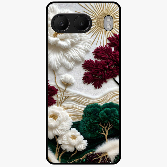 Radiant Bloom Elegance Glass Case for 1+Nord 4 elegant front view featuring luminous floral artwork