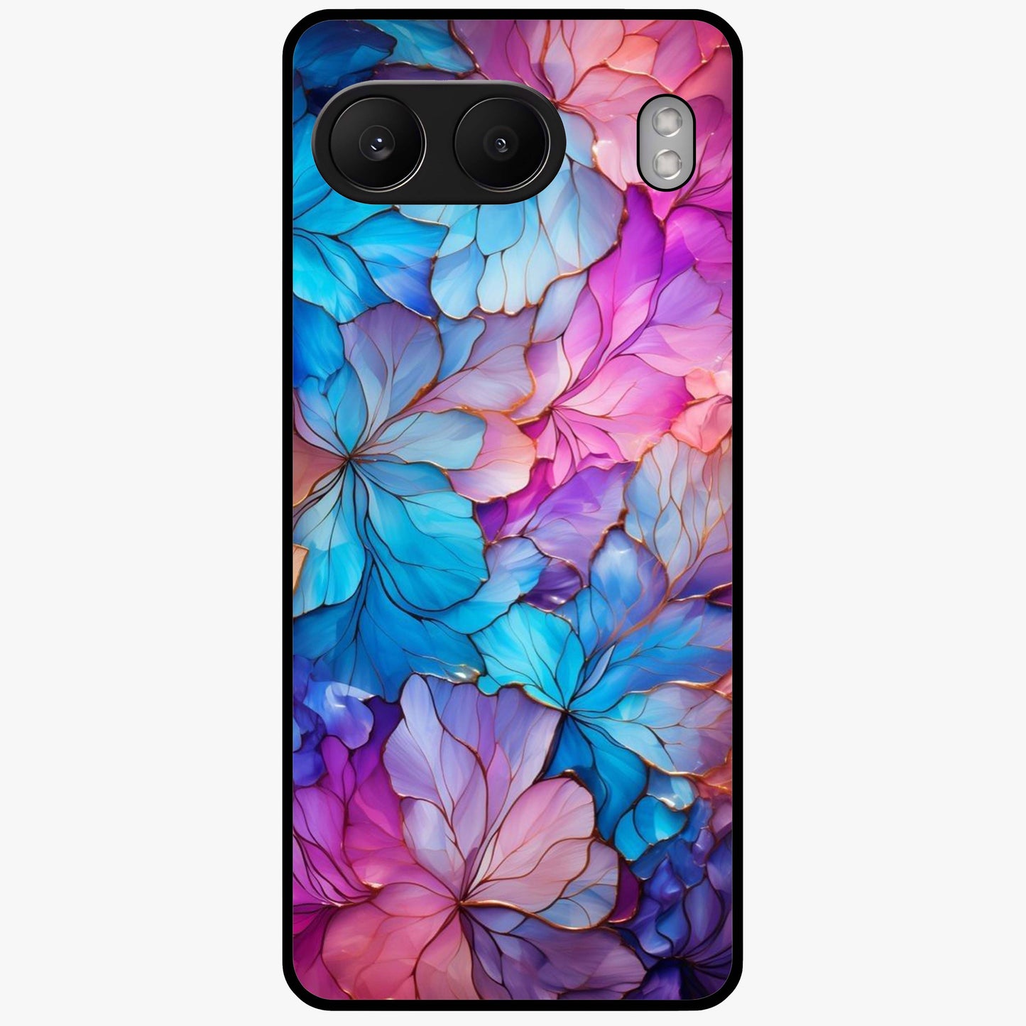 Radiant Floral Whirl Glass Case for 1+Nord 4 artistic front view featuring swirling floral artwork