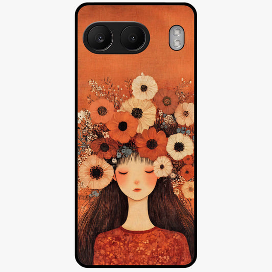 Radiant Flower Thoughts Glass Case for 1+Nord 4 soft front view featuring delicate floral artwork with artistic vibe
