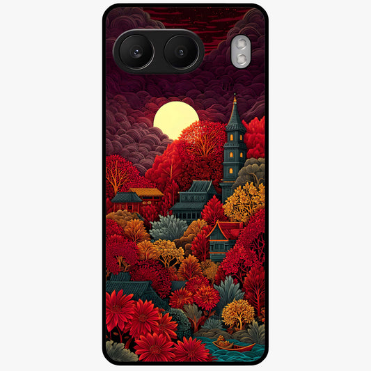 Red Scenery Hot Glass Case for 1+Nord 4 dramatic front view featuring bold red landscape artwork