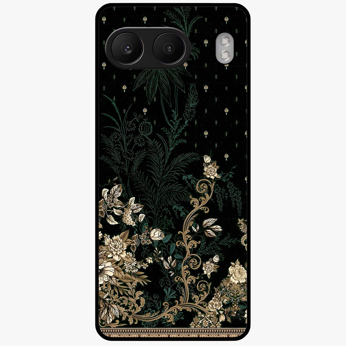 Regal Botanical Tapestry Glass Case for 1+Nord 4 luxurious front view featuring intricate botanical tapestry artwork