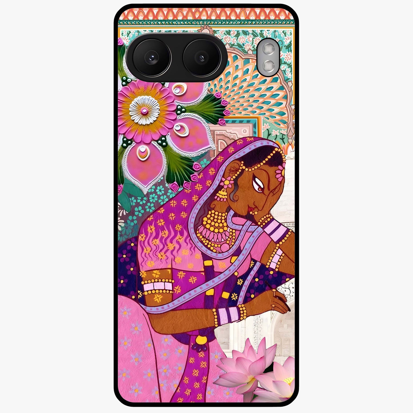 Royal Lotus Muse Glass Case for 1+Nord 4 graceful front view featuring lotus artwork with regal detailing