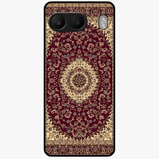 Royal Maroon Heritage Glass Case for 1+Nord 4 bold front view featuring intricate heritage pattern artwork in maroon tones