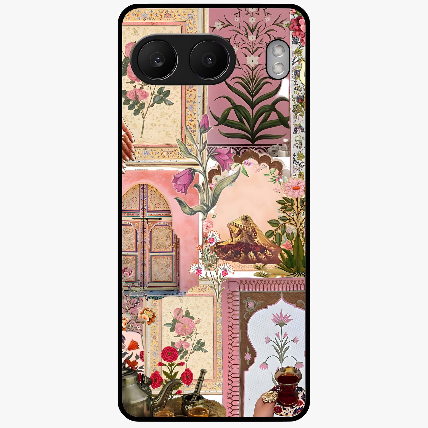 Royal Pink Legacy Glass Case for 1+Nord 4 elegant front view featuring luxurious pink themed artistic artwork