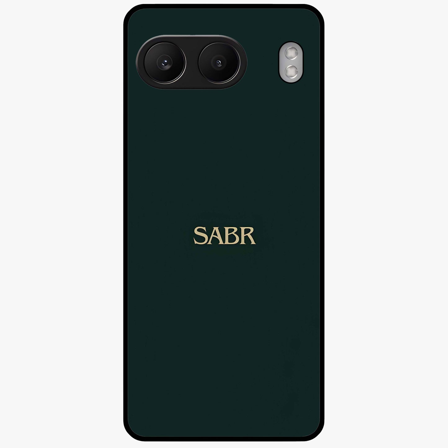 Sabr Minimal Patience Glass Case for 1+Nord 4 clean front view featuring minimalist typography artwork