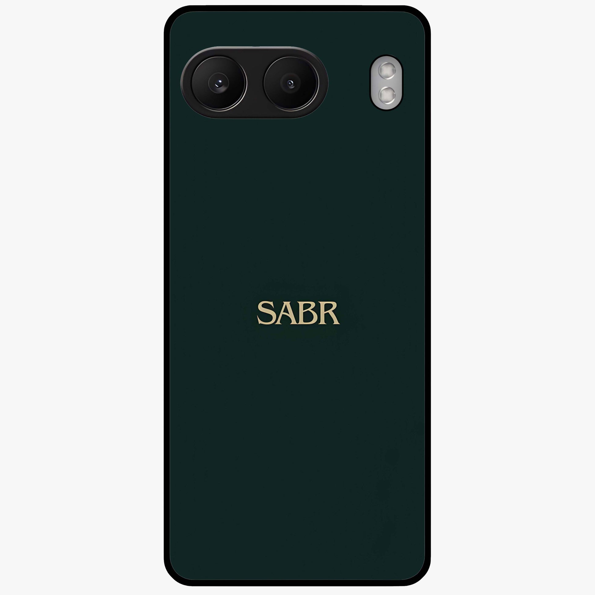 Sabr Minimal Patience Glass Case for 1+Nord 4 clean front view featuring minimalist typography artwork