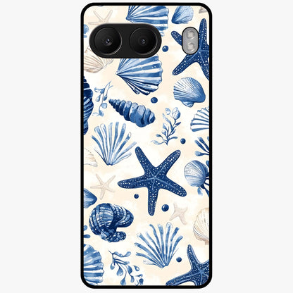 Seaside Starfish Magic Glass Case for 1+Nord 4 cheerful front view featuring starfish artwork in ocean tones