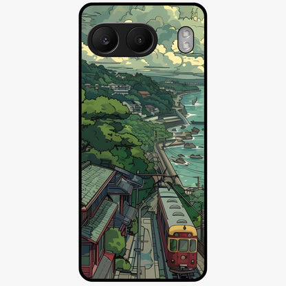 Seaside Train Ride Glass Case for 1+Nord 4 scenic front view featuring coastal train landscape artwork