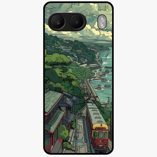 Seaside Train Ride Glass Case for 1+Nord 4 scenic front view featuring coastal train landscape artwork