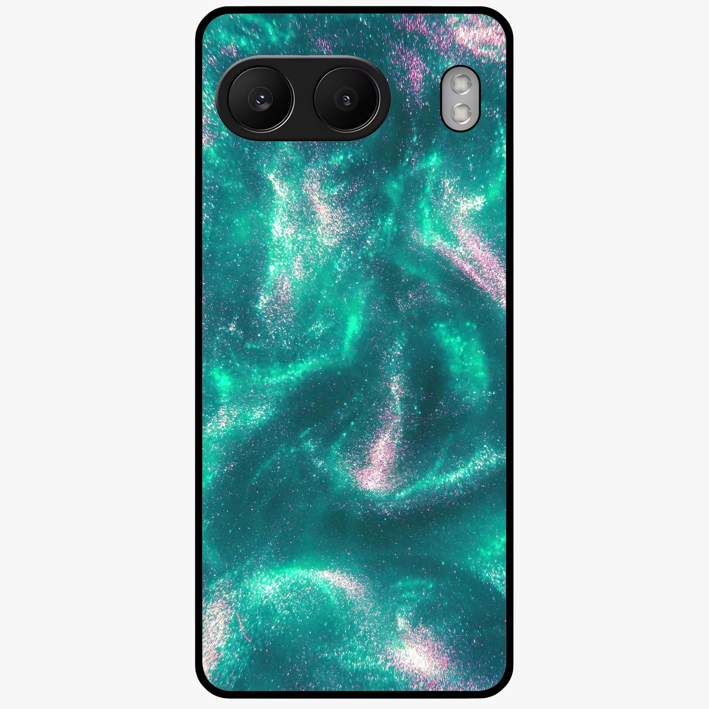 Shimmering Nebula Waves Glass Case for 1+Nord 4 vibrant front view featuring cosmic wave artwork in glowing tones
