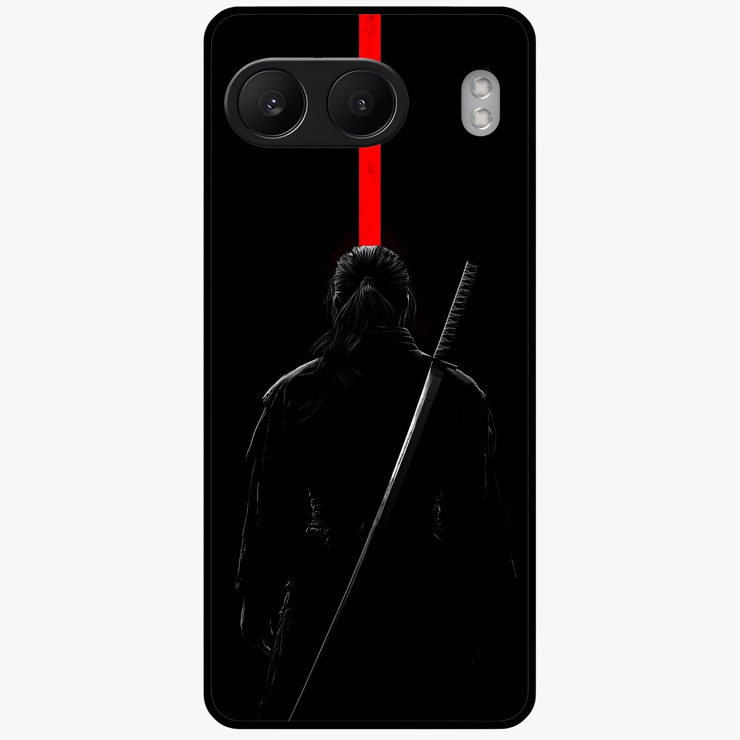 Silent Blade Resolve Glass Case for 1+Nord 4 bold front view featuring stealth warrior inspired artwork
