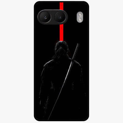Silent Blade Resolve Glass Case for 1+Nord 4 bold front view featuring stealth warrior inspired artwork
