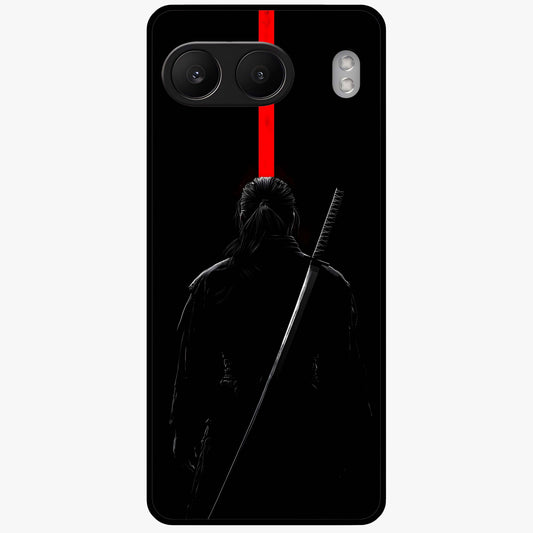 Silent Blade Resolve Glass Case for 1+Nord 4 bold front view featuring stealth warrior inspired artwork