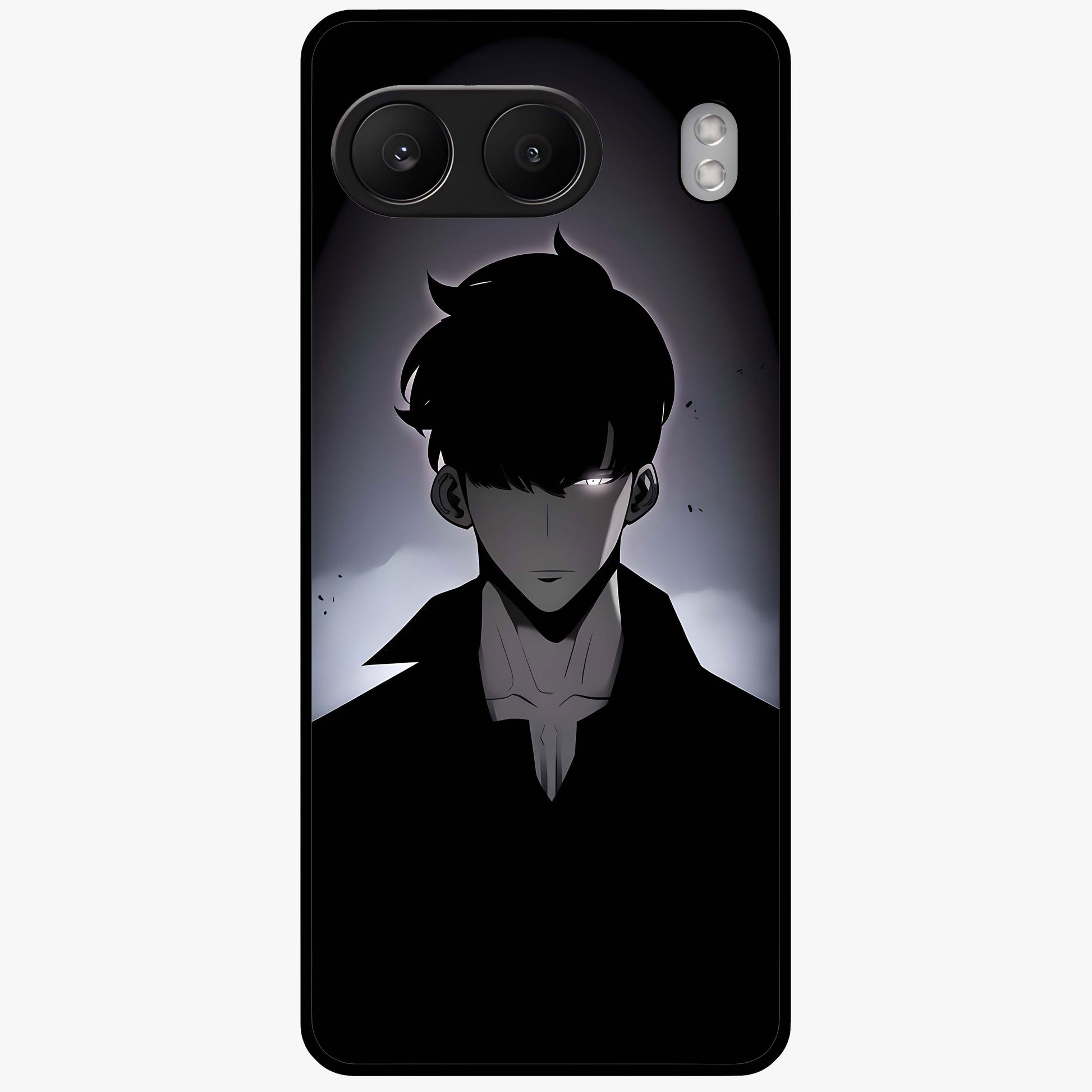 Silent Shadow Awakening Glass Case for 1+Nord 4 intense front view featuring dark warrior inspired artwork