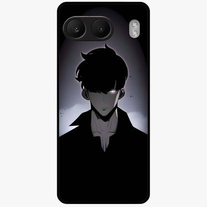 Silent Shadow Awakening Glass Case for 1+Nord 4 intense front view featuring dark warrior inspired artwork