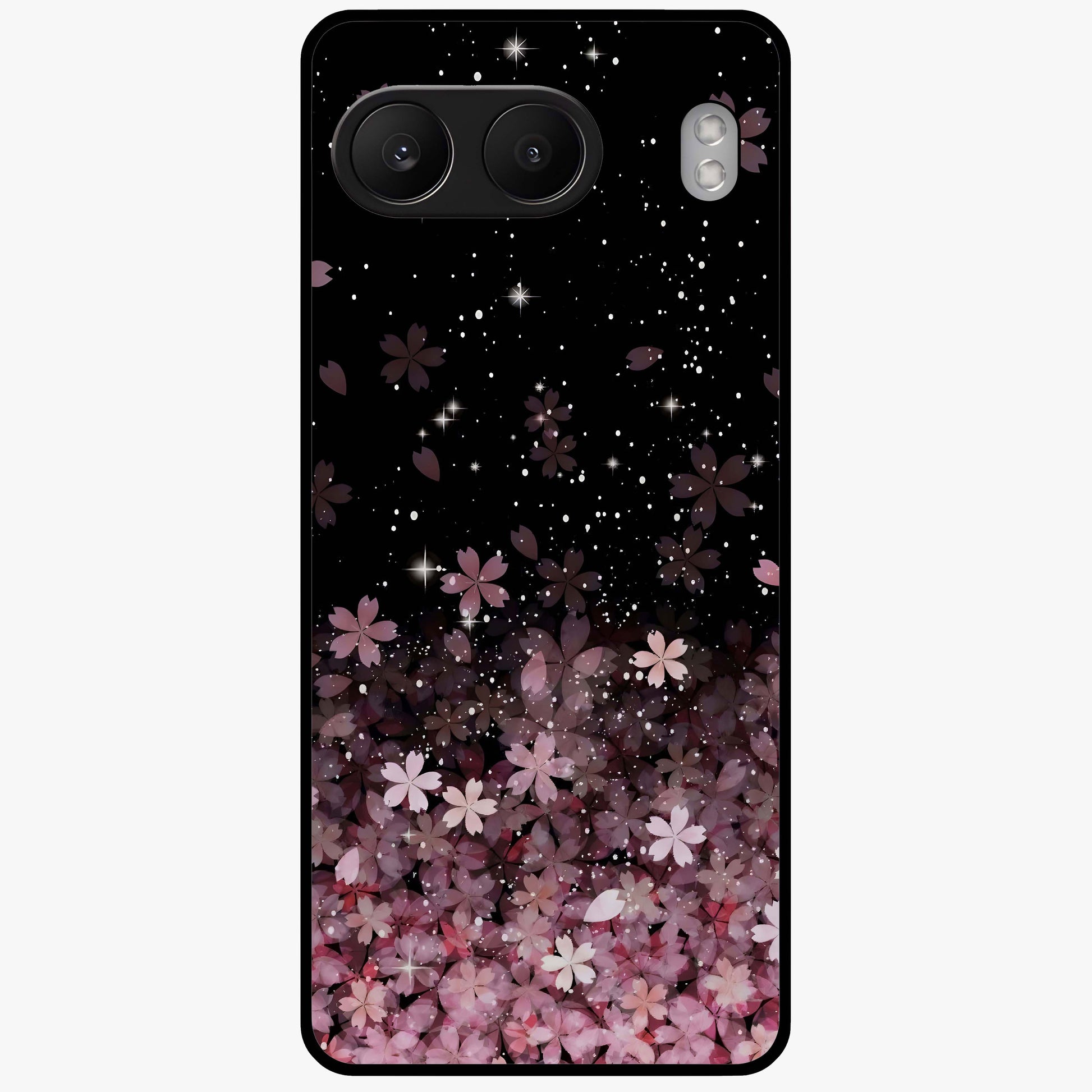 Small Starry Flowers Glass Case for 1+Nord 4 charming front view featuring tiny floral artwork with star accents