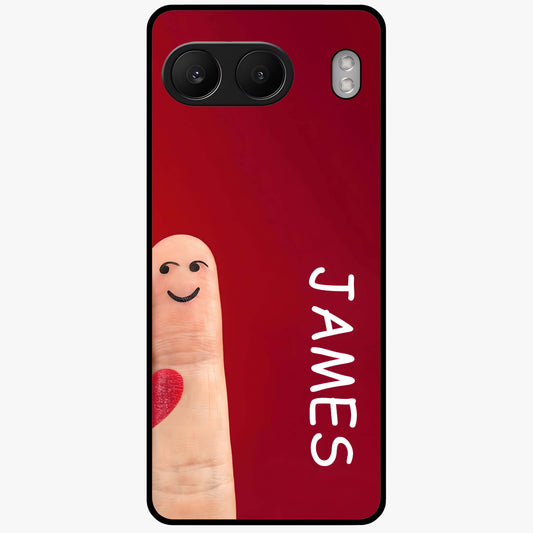 Smiling Heart Bond Glass Case for 1+Nord 4 cute front view featuring playful heart themed artwork