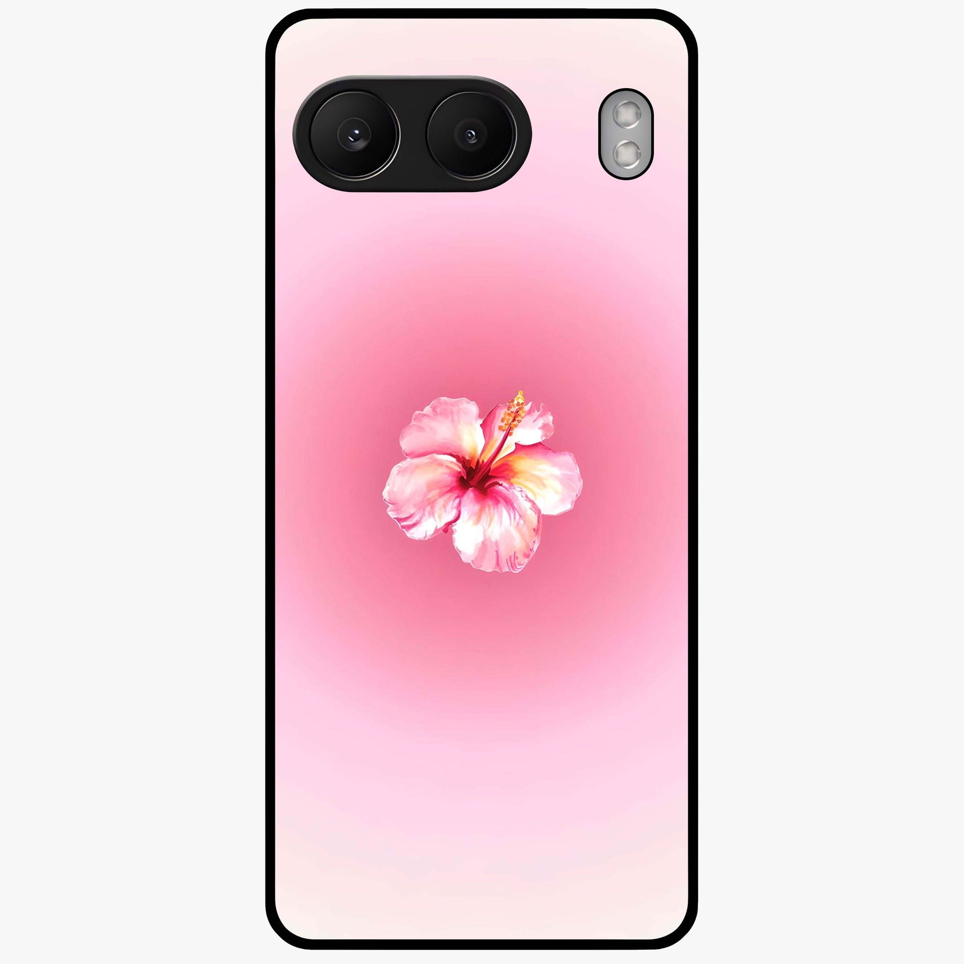 Soft Petal Serenity Glass Case for 1+Nord 4 elegant front view featuring gentle floral artwork in muted tones