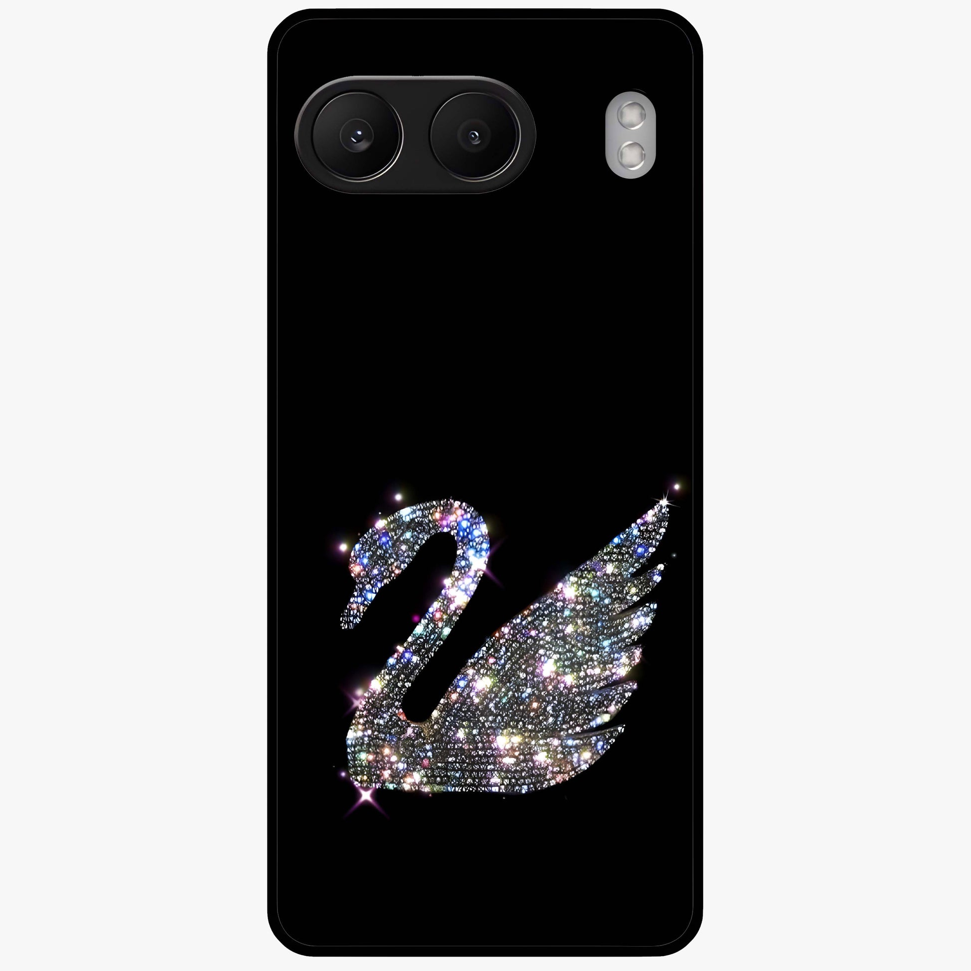 Starlit Swan Grace Glass Case for 1+Nord 4 graceful front view featuring swan artwork under shimmering night sky