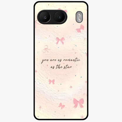 Starry Bow Romance Glass Case for 1+Nord 4 charming front view featuring romantic bow artwork with star accents
