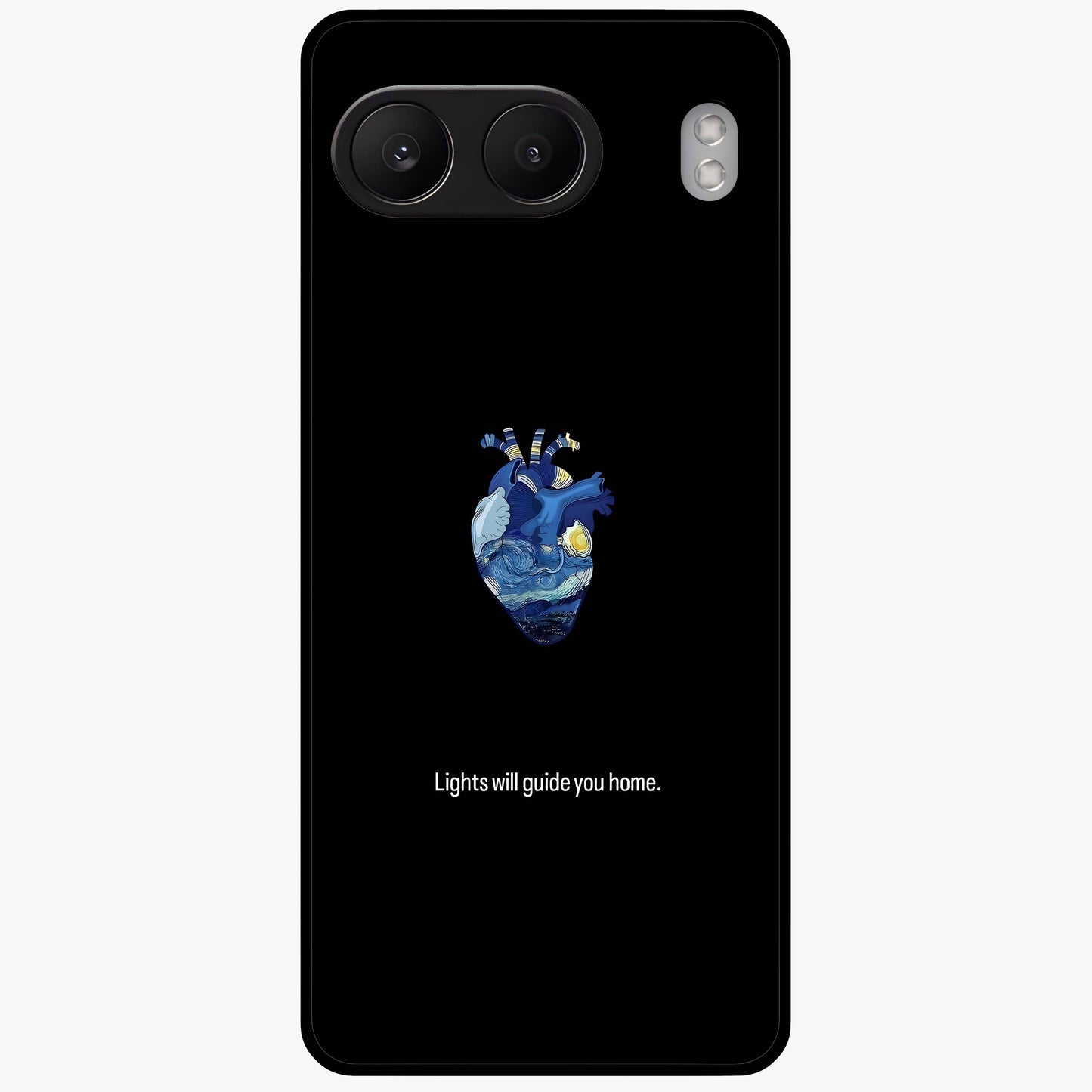 Starry Heart Compass Glass Case for 1+Nord 4 artistic front view featuring heart shaped compass artwork with star details