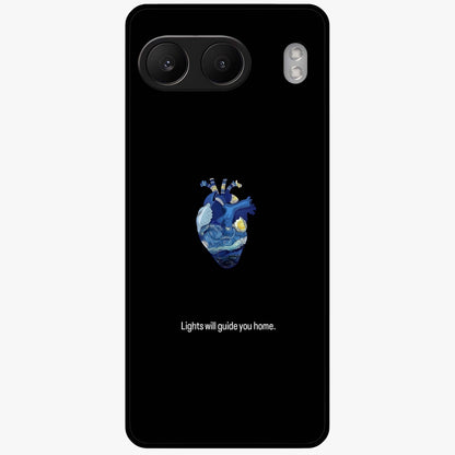Starry Heart Compass Glass Case for 1+Nord 4 artistic front view featuring heart shaped compass artwork with star details