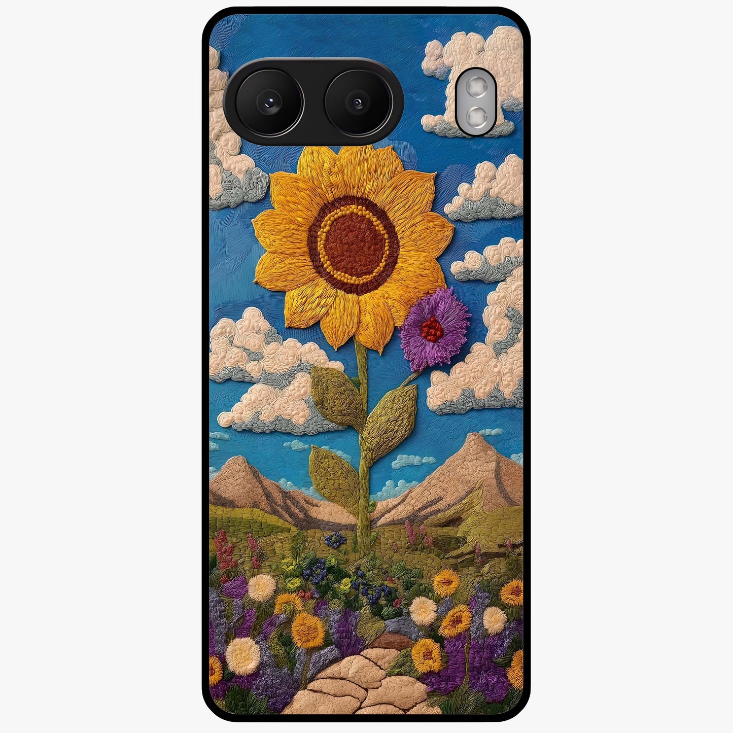 Sunflower Braid Beauty With Custom Name Glass Case for 1+Nord 4 charming front view featuring braided hairstyle with sunflower artwork and personalized name