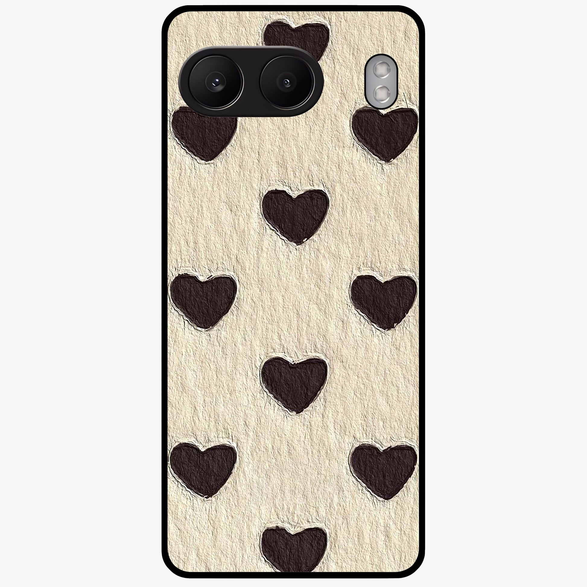 Textured Love Pattern Glass Case for 1+Nord 4 romantic front view featuring heart themed textured artwork