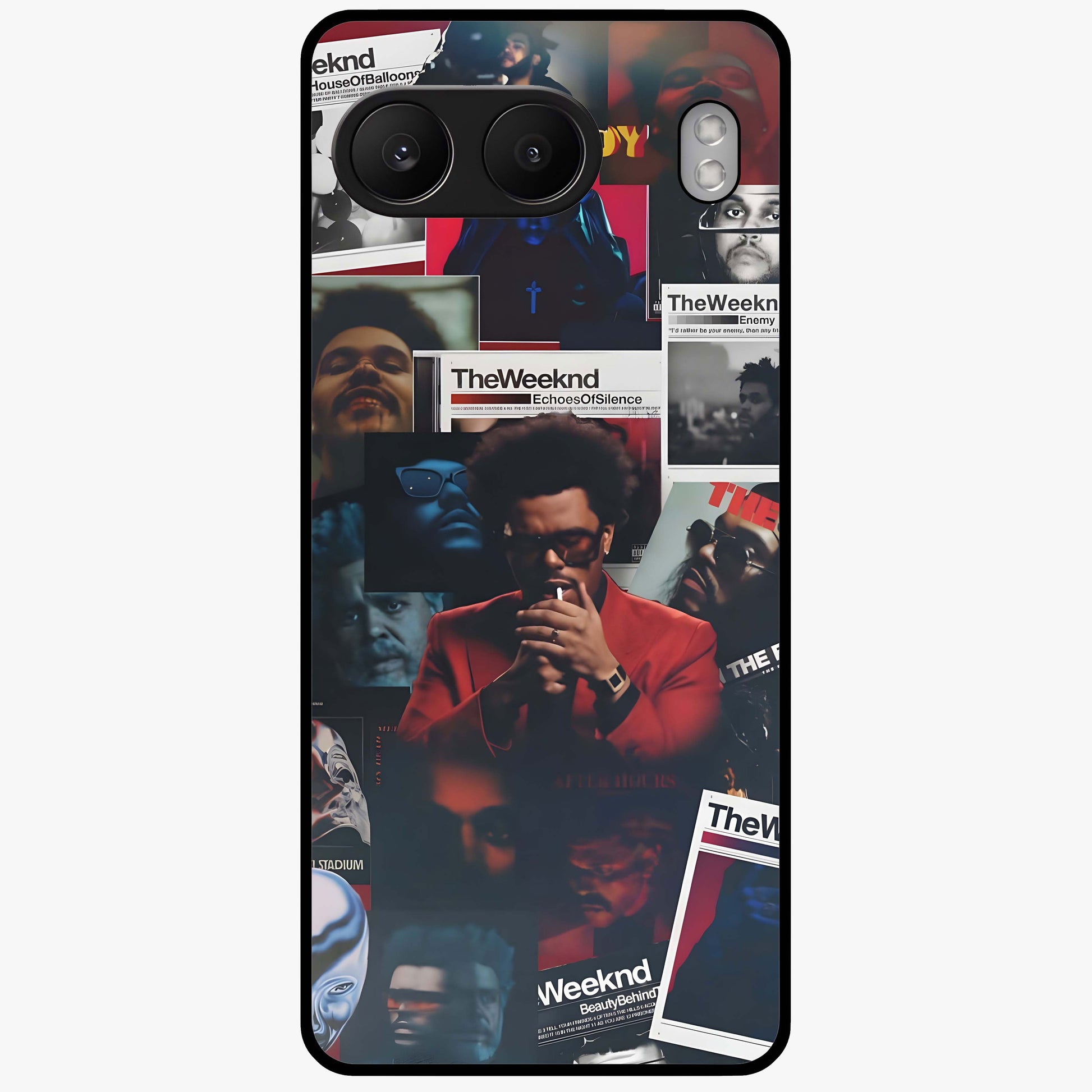 The Weeknd Glass Case for 1+Nord 4 stylish front view featuring music inspired artistic artwork