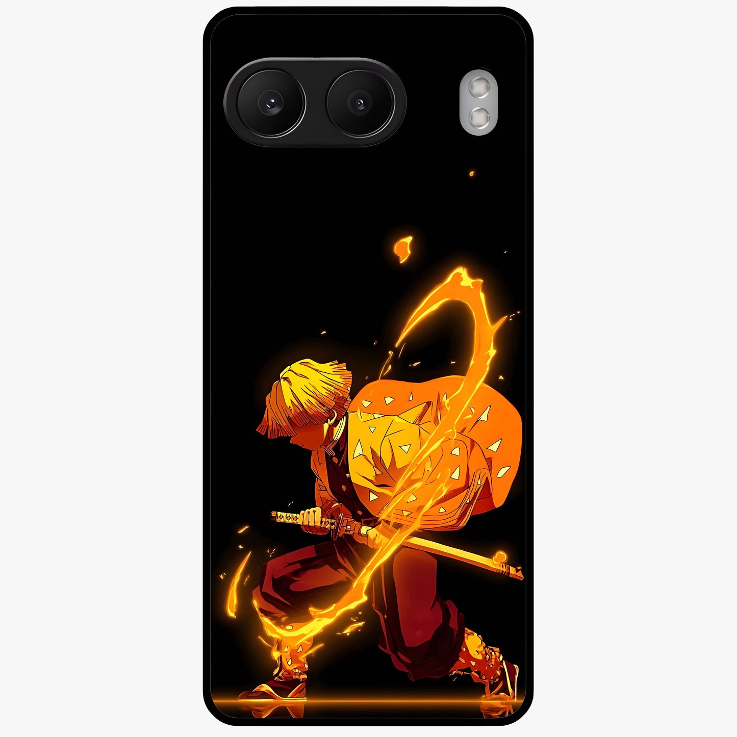 Thunder Flame Execution Glass Case for 1+Nord 4 intense front view featuring lightning and flame inspired artwork