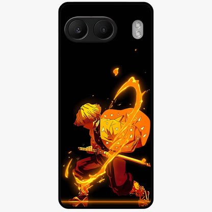Thunder Flame Execution Glass Case for 1+Nord 4 intense front view featuring lightning and flame inspired artwork