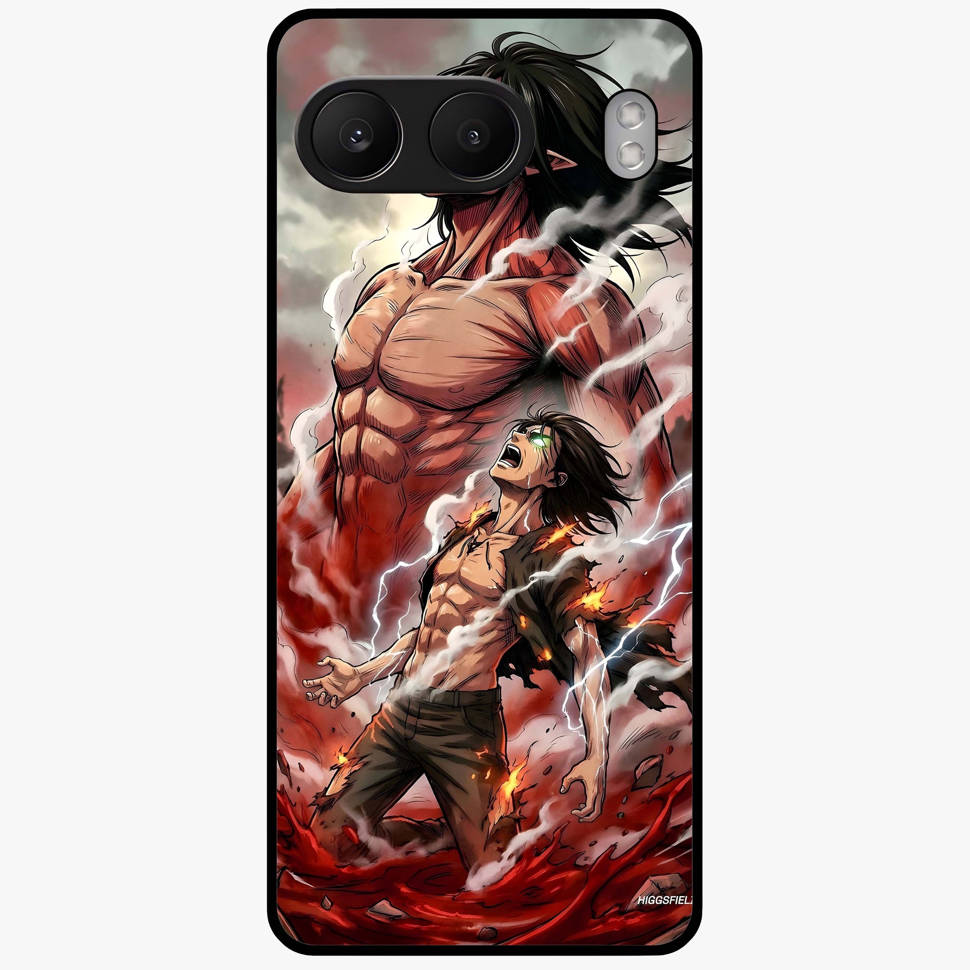 Titan Awakening Fury Glass Case for 1+Nord 4 intense front view featuring powerful titan inspired artwork