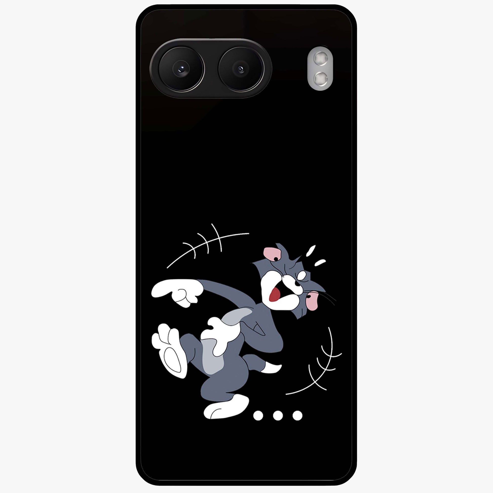 Tom in Trouble Glass Case for 1+Nord 4 playful front view featuring animated character artwork in humorous theme