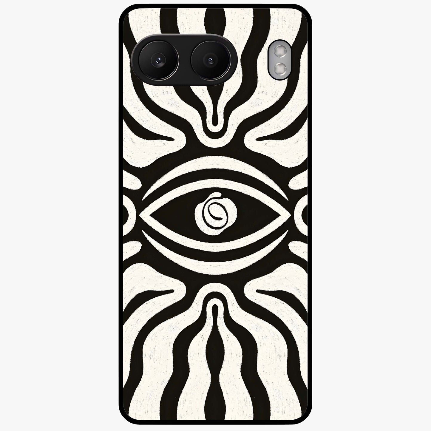 Trancewave Illusion Art Glass Case for 1+Nord 4 vibrant front view featuring abstract illusion inspired artwork