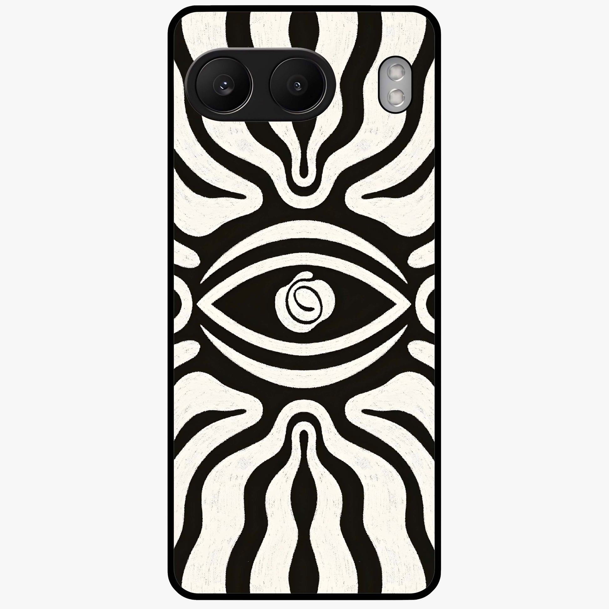 Trancewave Illusion Art Glass Case for 1+Nord 4 vibrant front view featuring abstract illusion inspired artwork