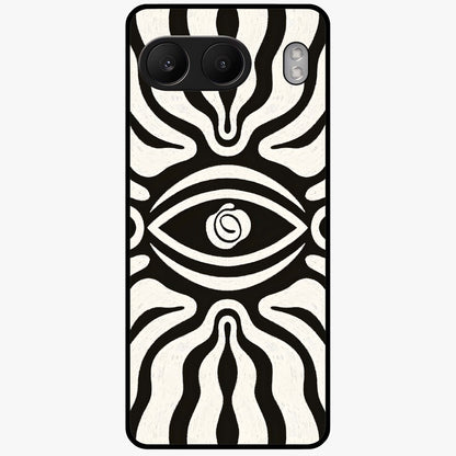 Trancewave Illusion Art Glass Case for 1+Nord 4 vibrant front view featuring abstract illusion inspired artwork