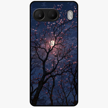 Twilight Sakura Serenade Glass Case for 1+Nord 4 elegant front view featuring cherry blossom artwork under twilight sky