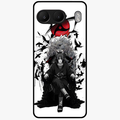 Uchiha Shadow Throne Glass Case for 1+Nord 4 intense front view featuring dark anime inspired throne artwork